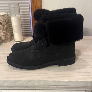 UGG Black Ankle Boots with Fur Trim